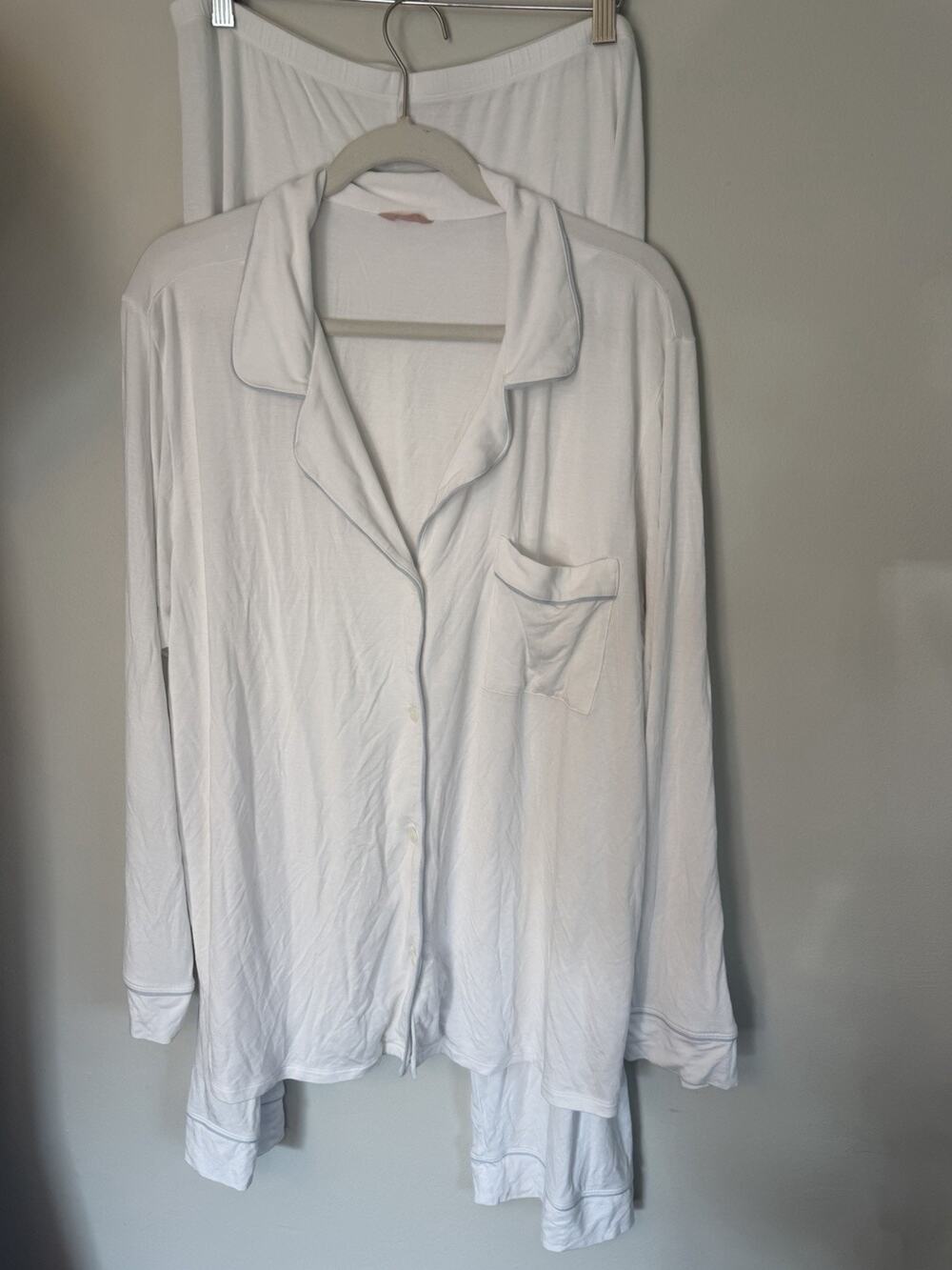 Eberjey Gisele TENCEL Modal Long PJ Set - White/light Blue - Women's Sz XL NEW